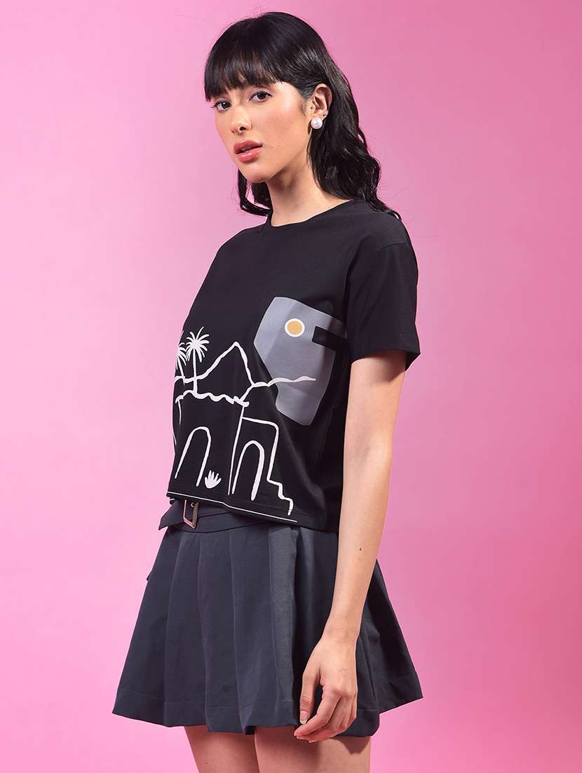 women printed short sleeve crop t-shirt - 21957075 -  Standard Image - 2
