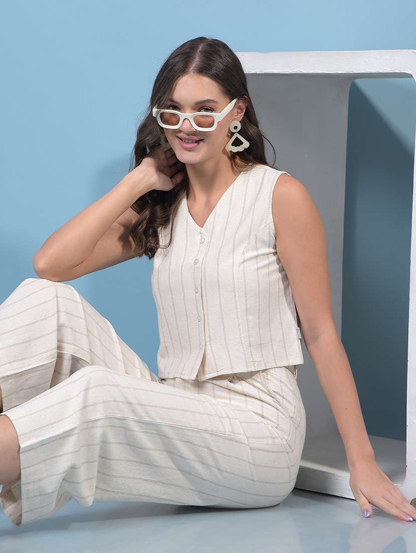 women striped sleeveless crop vest top