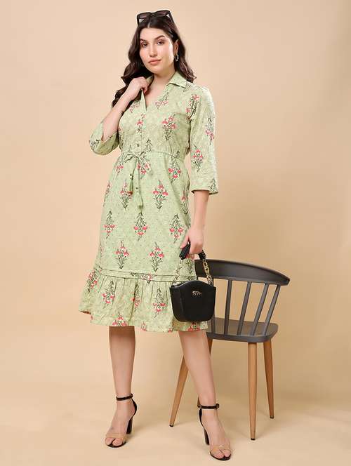 women floral pringt collared tiered dress - 21957081 -  Standard Image - 0