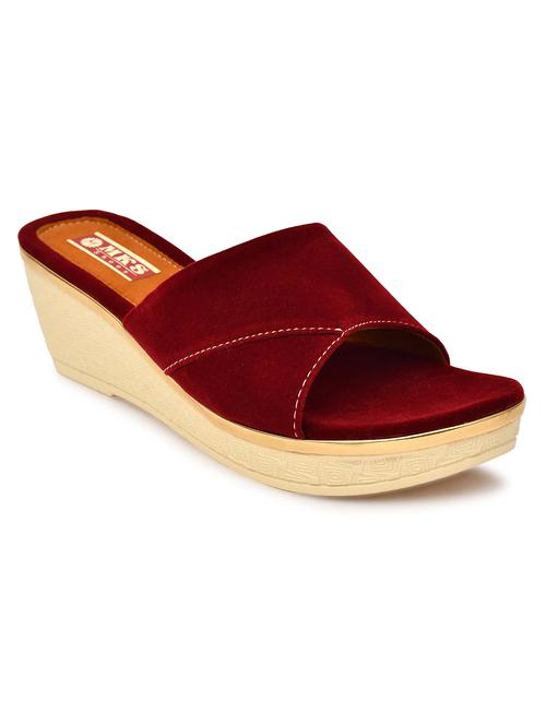 women maroon slip on wedge - 21957092 - Standard Image - 0