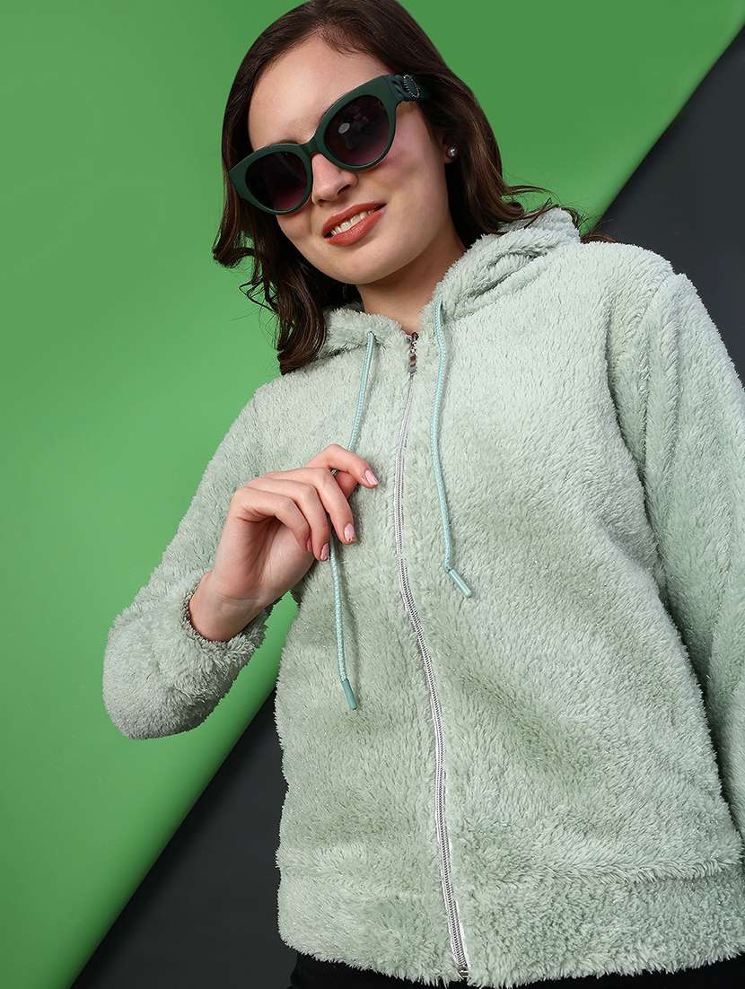 women solid long sleeve hooded sweatshirt