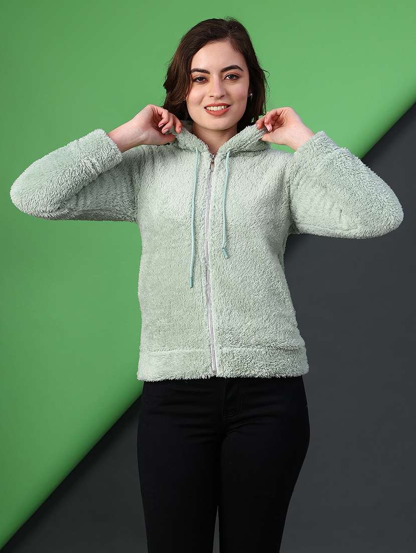 women solid long sleeve hooded sweatshirt - 21957697 -  Standard Image - 2