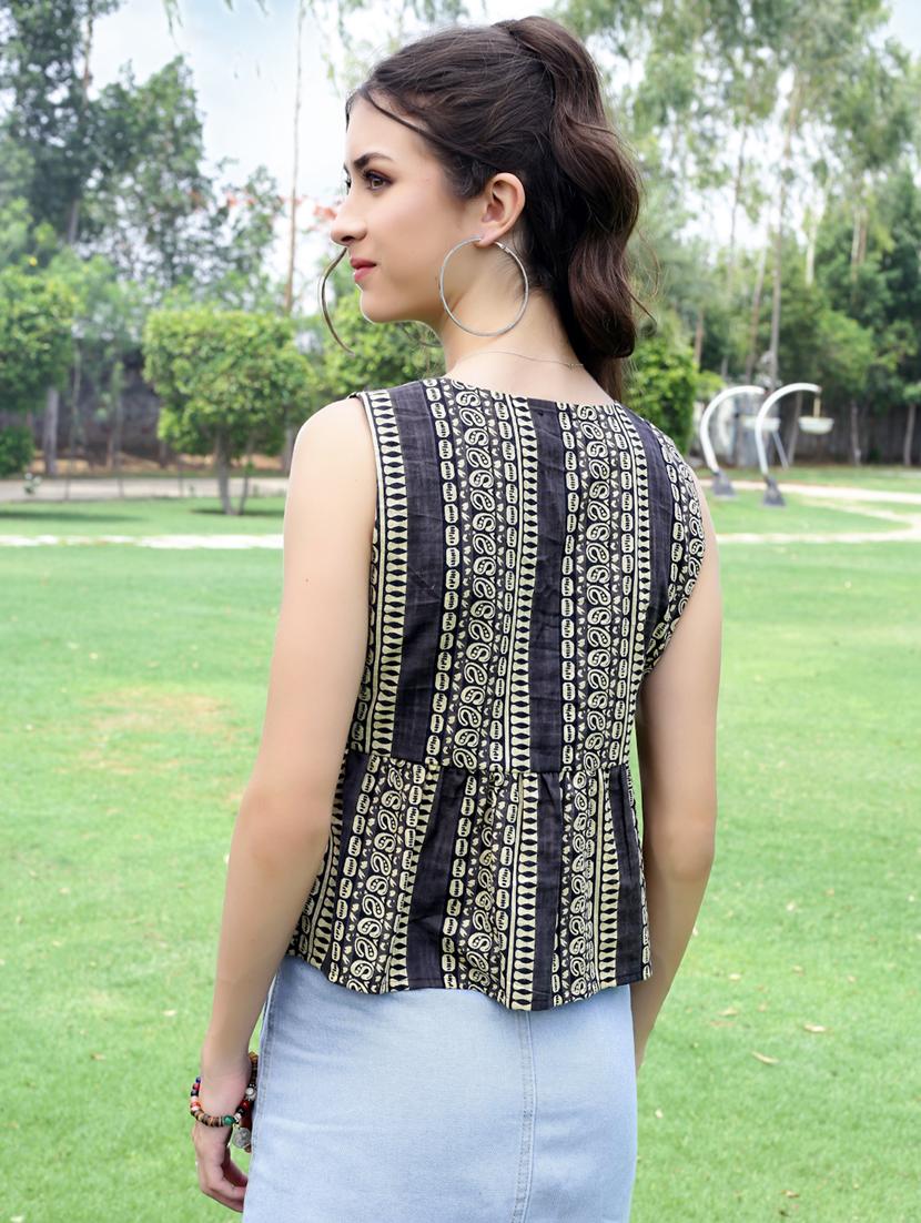 women printed sleeveless peplum top - 21957859 - Standard Image - 2