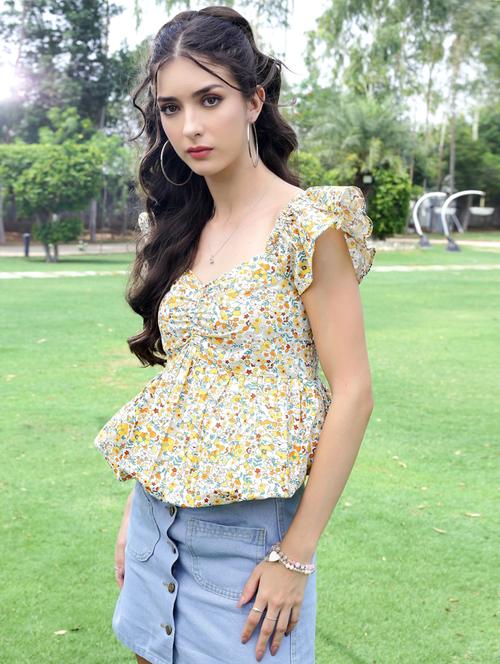 women floral print ruffle sleeve peplum top - 21957861 -  Standard Image - 0