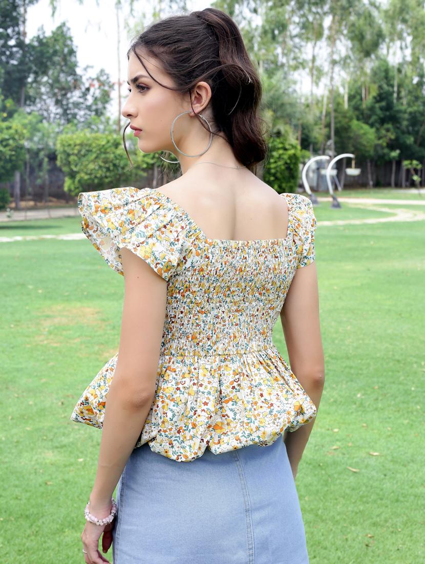 women floral print ruffle sleeve peplum top - 21957861 - Standard Image - 2