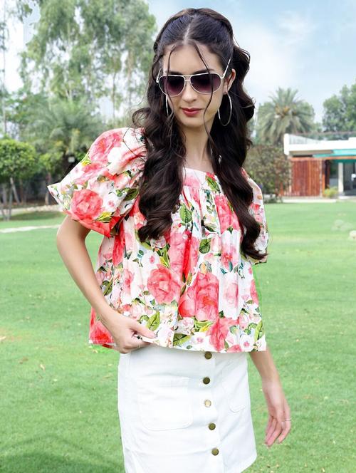 women floral print puff sleeve regular top - 21957863 -  Standard Image - 0