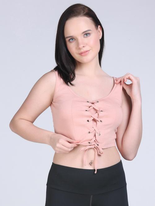 women pink solid sleeveless crop top - 21957882 -  Standard Image - 0
