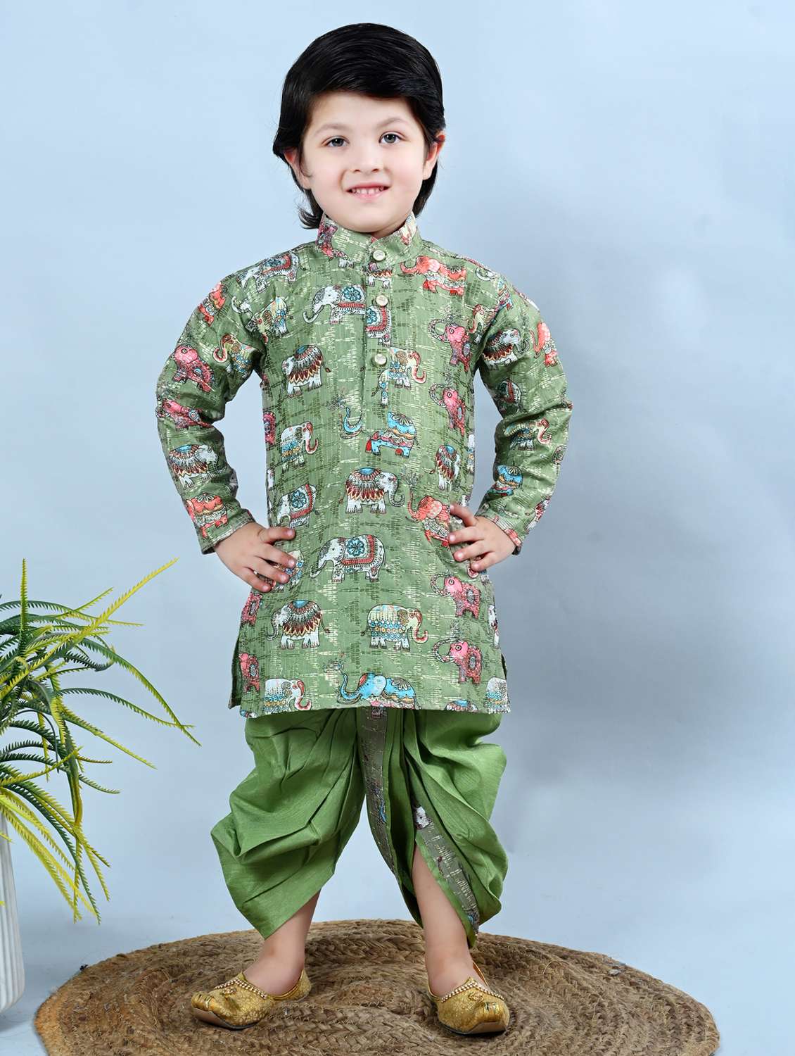 kids printed mandarin neck dhoti kurta set 
