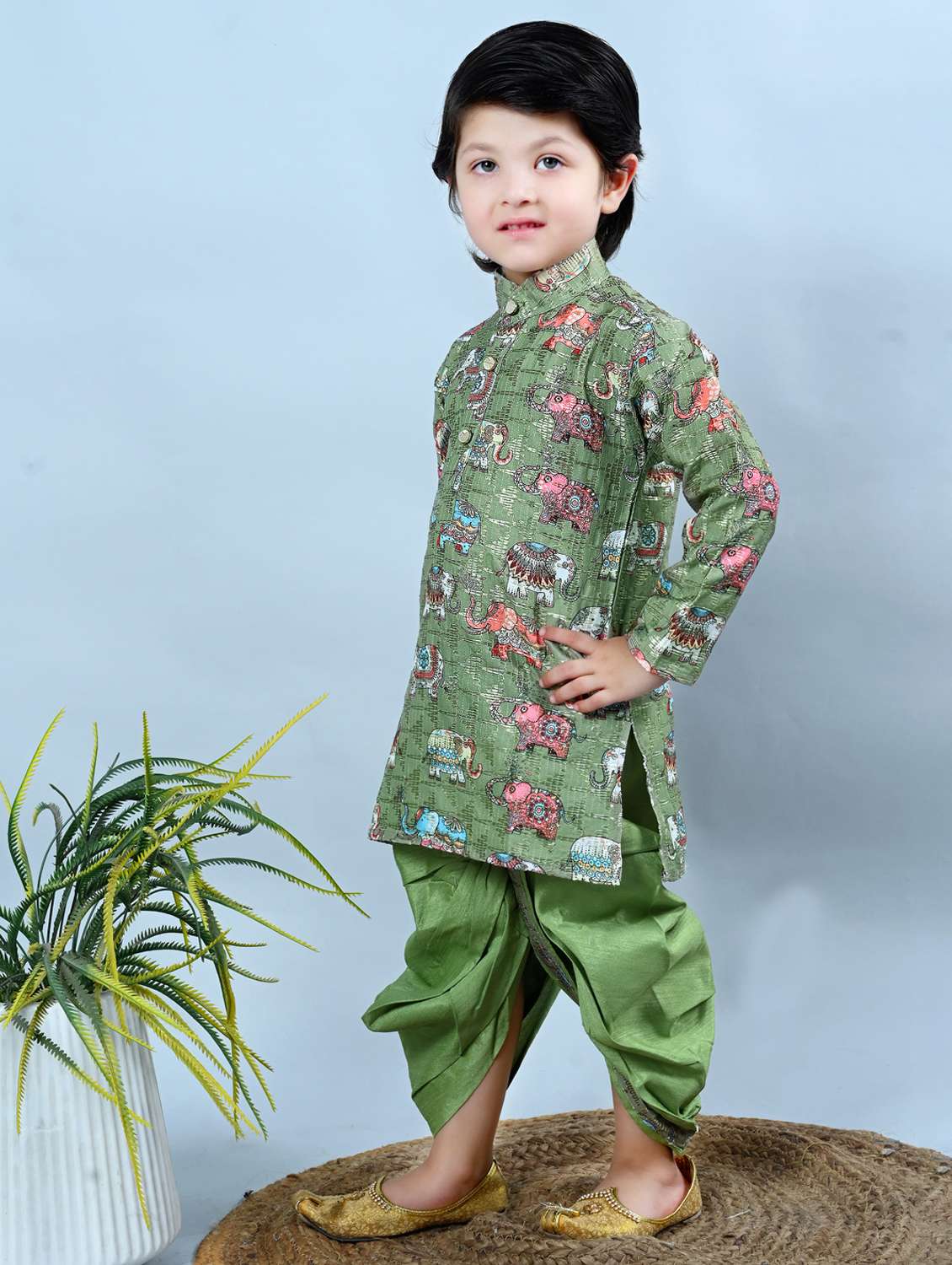kids printed mandarin neck dhoti kurta set - 21957883 - Standard Image - 2