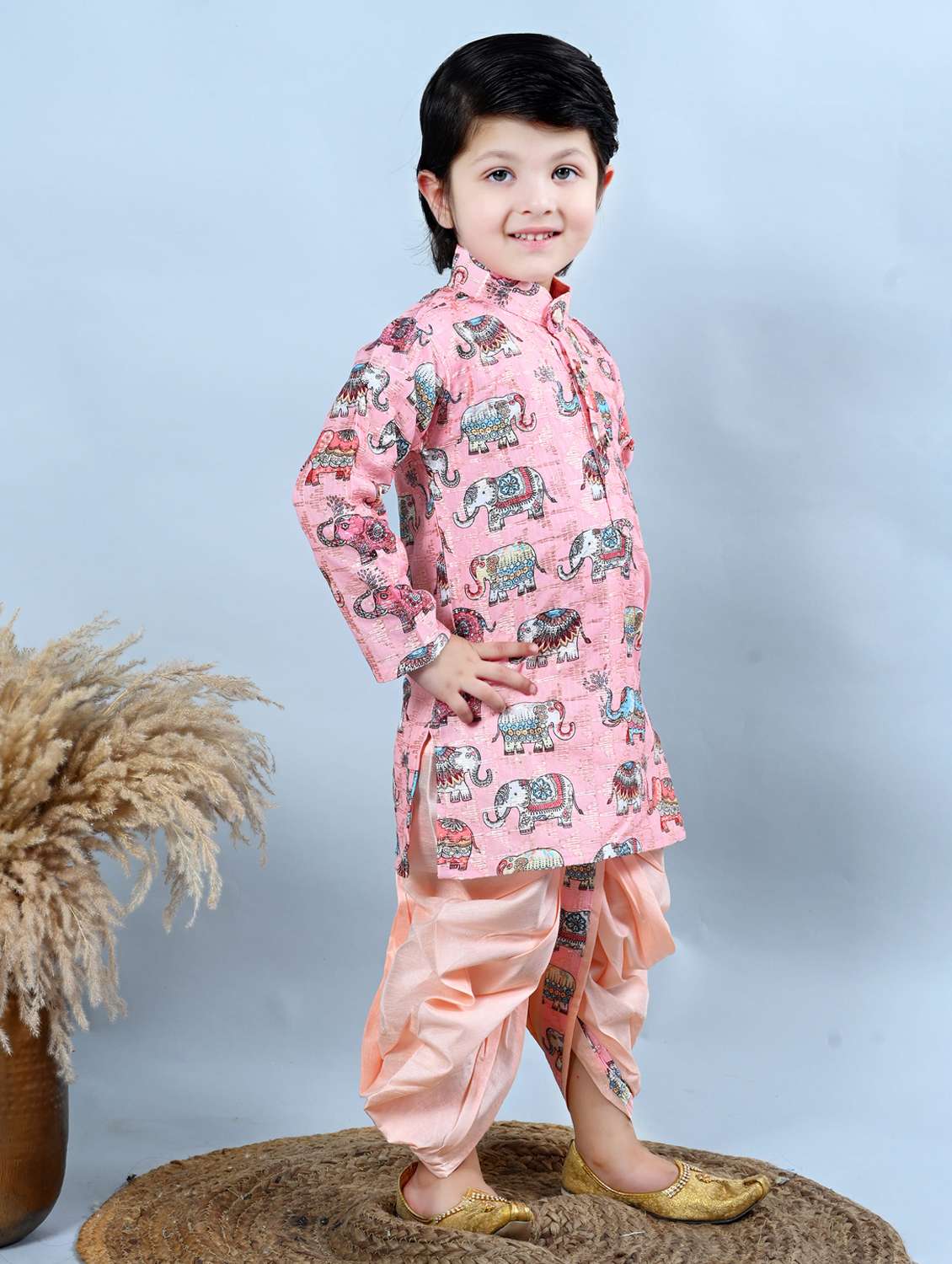 kids printed mandarin neck dhoti kurta set  - 21957884 -  Standard Image - 2
