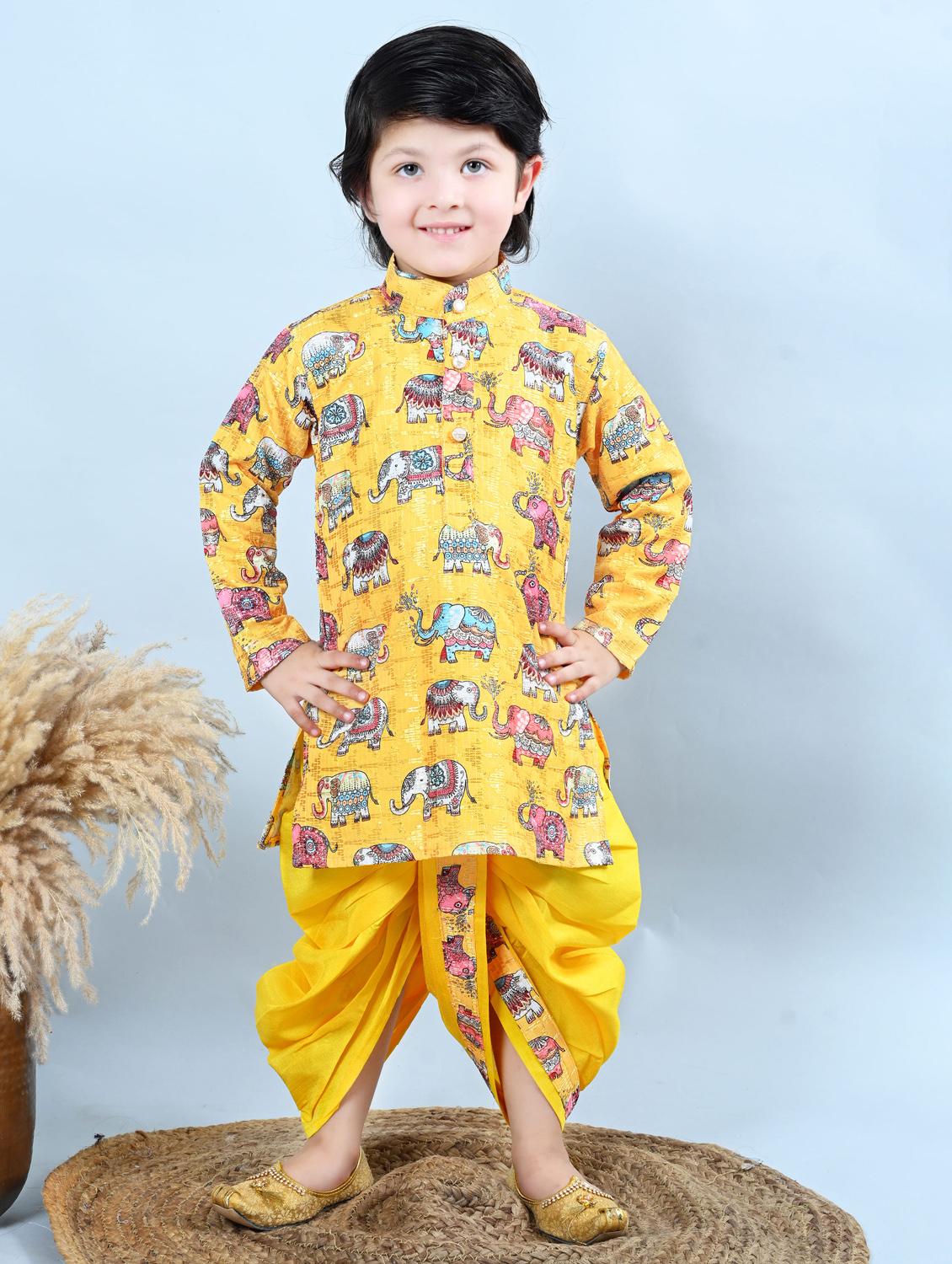 kids printed mandarin neck dhoti kurta set 