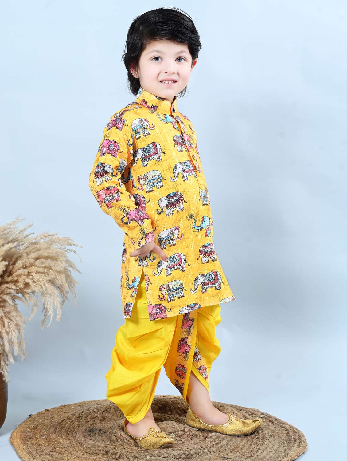 kids printed mandarin neck dhoti kurta set - 21957885 - Standard Image - 2