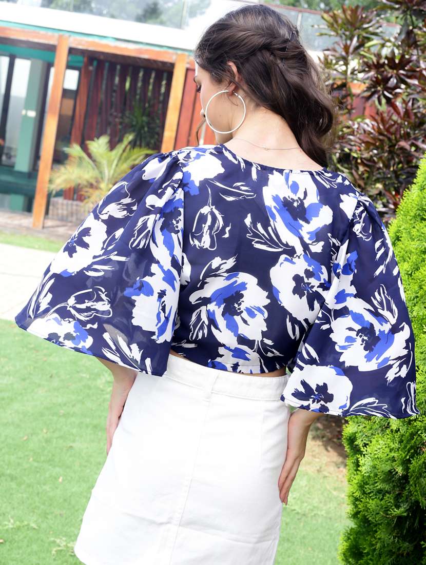 women floral print flared sleeve crop shrug - 21957888 -  Standard Image - 2