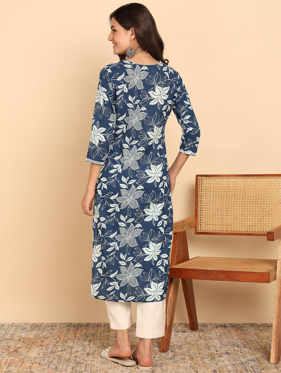 women three quarter sleeve straight kurta - 21957894 - Standard Image - 2