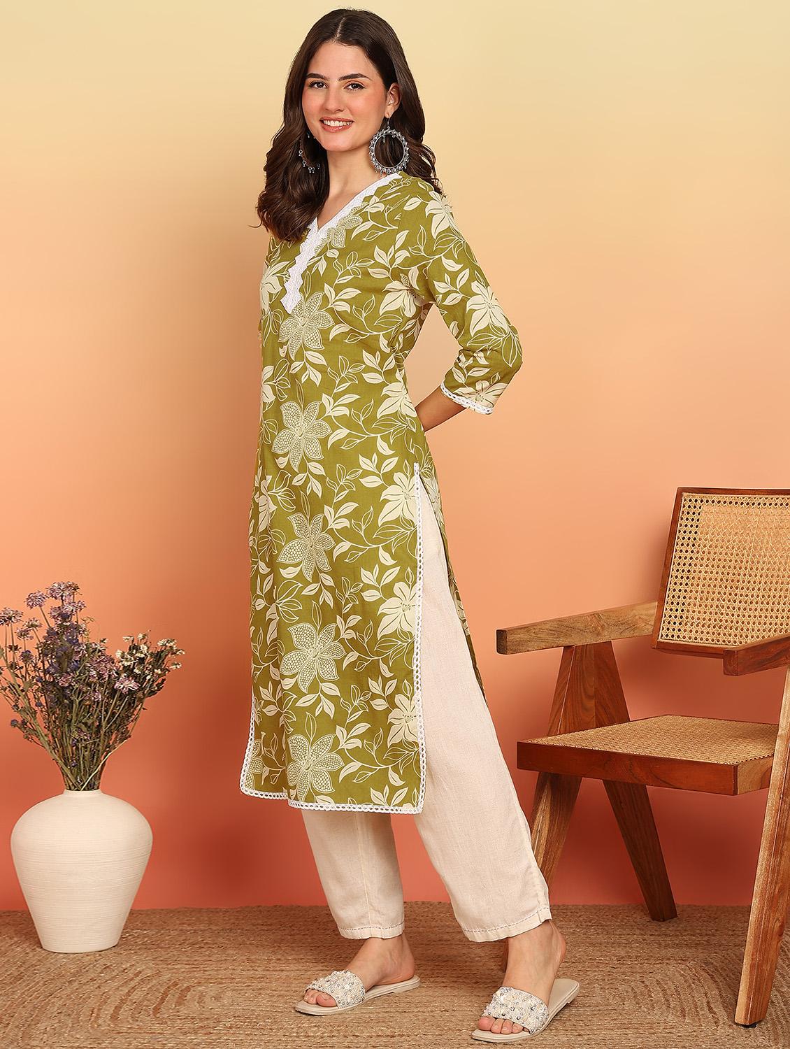 women three quarter sleeve straight kurta - 21957895 - Standard Image - 2
