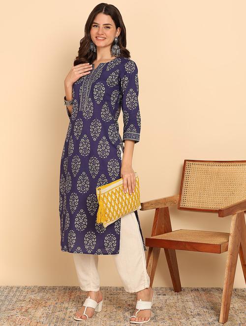 women three quarter sleeve straight kurta - 21957897 - Standard Image - 0
