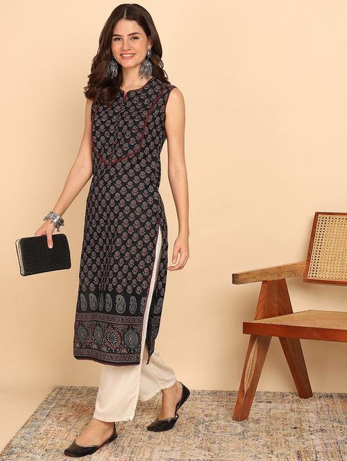 women floral printed sleeveless straight kurta - 21957899 -  Standard Image - 0