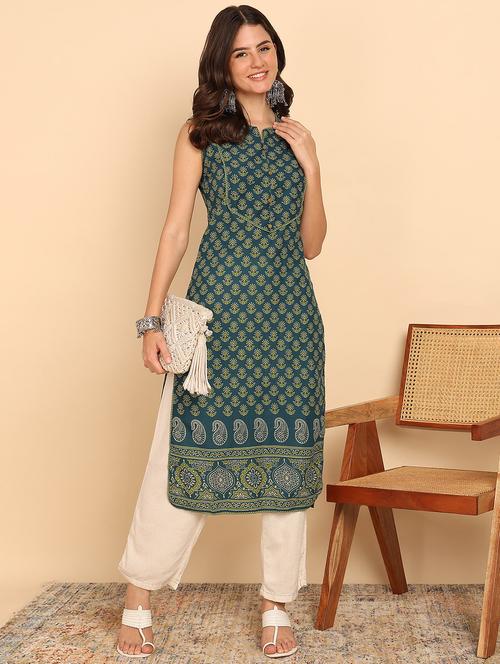 women floral printed sleeveless straight kurta - 21957920 - Standard Image - 0