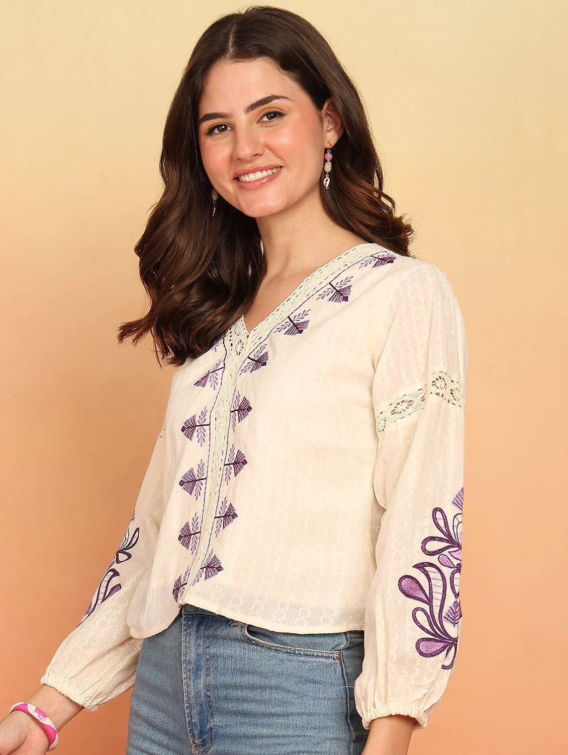 women embroidered long sleeve ethnic top - 21957948 -  Standard Image - 2