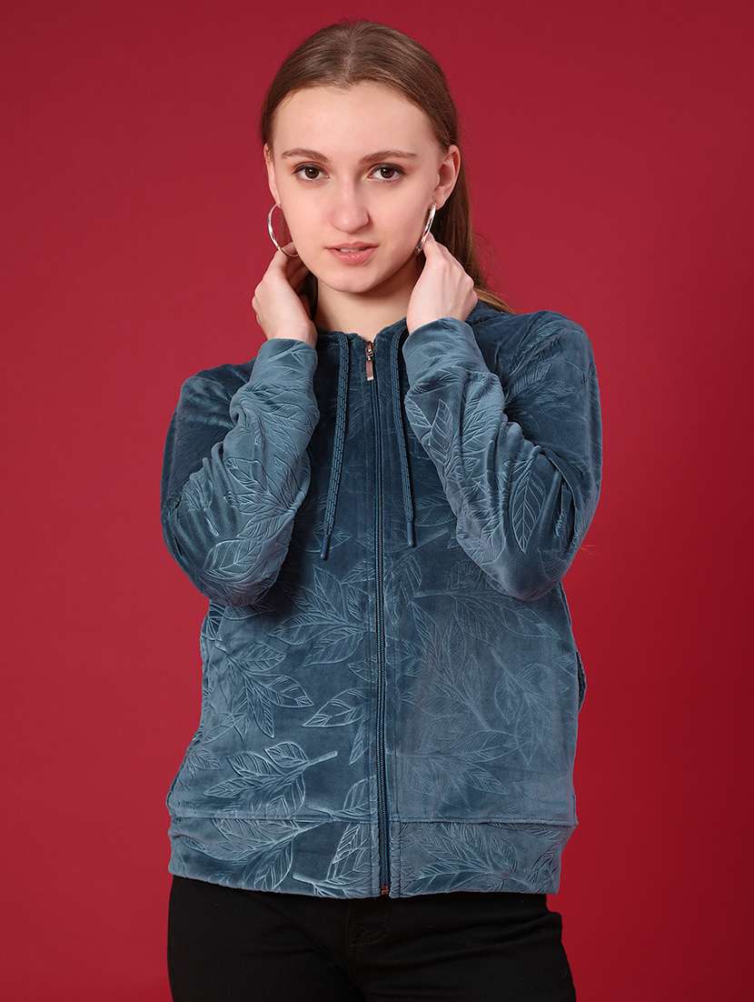 women self designed long sleeve hooded sweatshirt