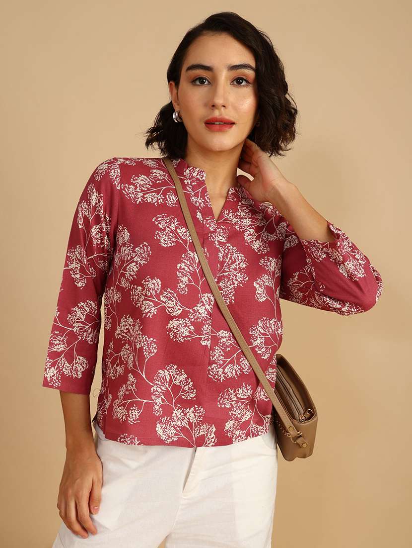 women printed printed quarter sleeve a-line top