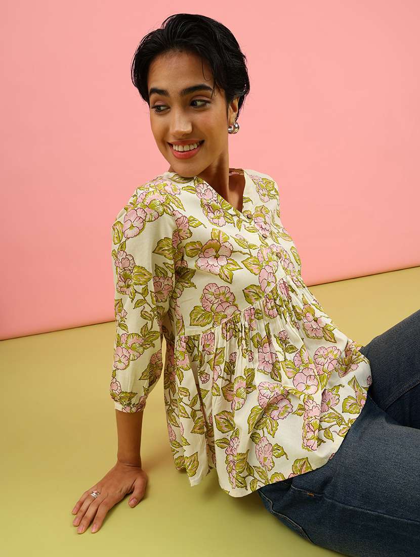 women printed three quarter sleeve kurti - 21958056 -  Standard Image - 2