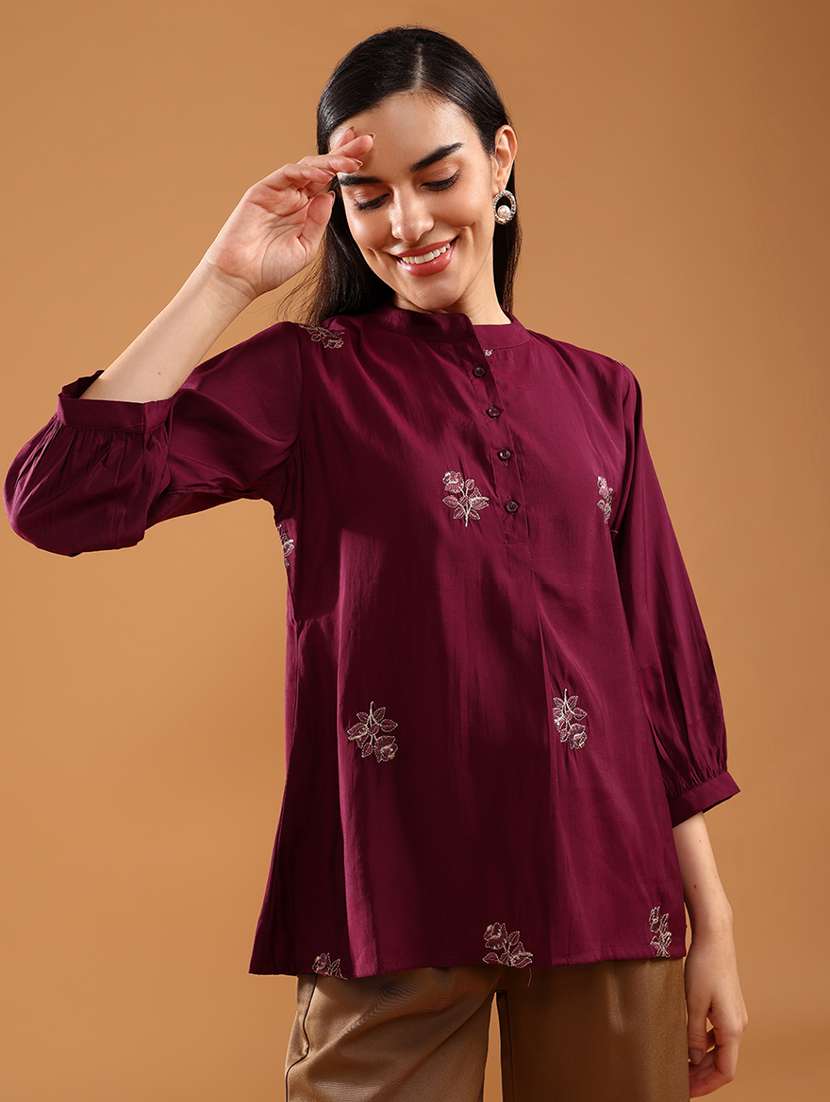 women embroidered three quarter sleeve kurti - 21958058 -  Standard Image - 2