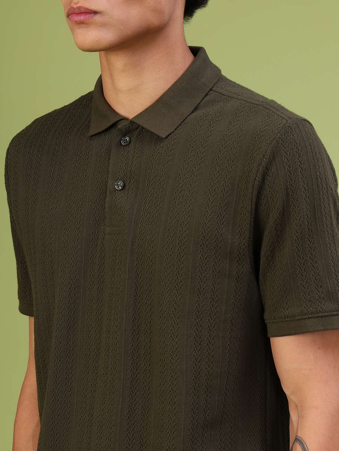 olive jacquard tshirt - 21958189 - Standard Image - 2