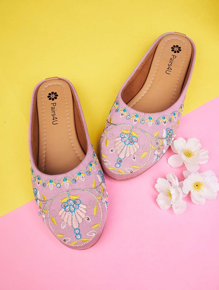 women embroidered slip on mule