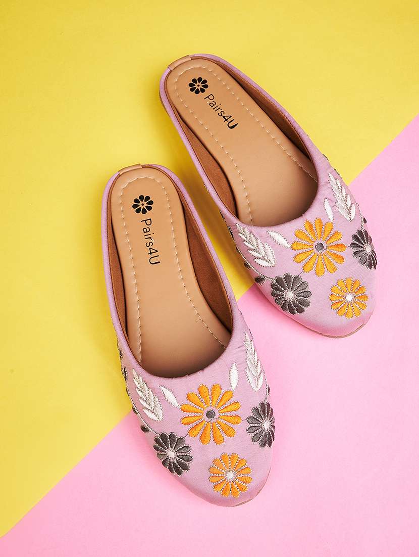 women embroidered slip on mule