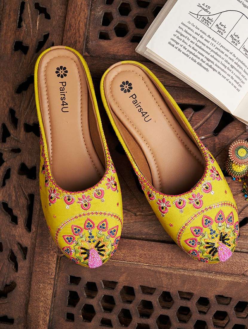 women embroidered slip on mule