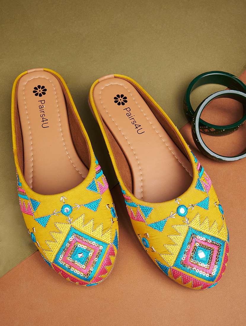 women embroidered slip on mule