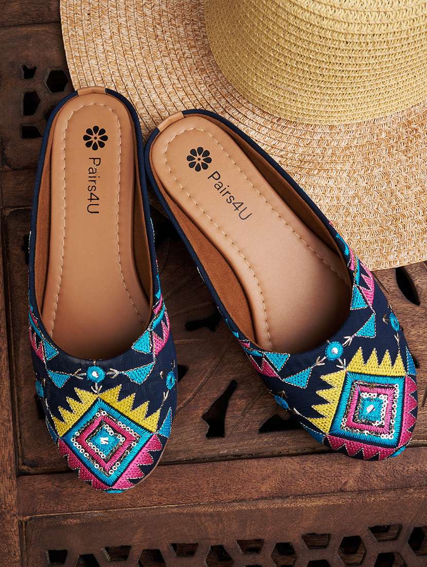 women embroidered slip on mule