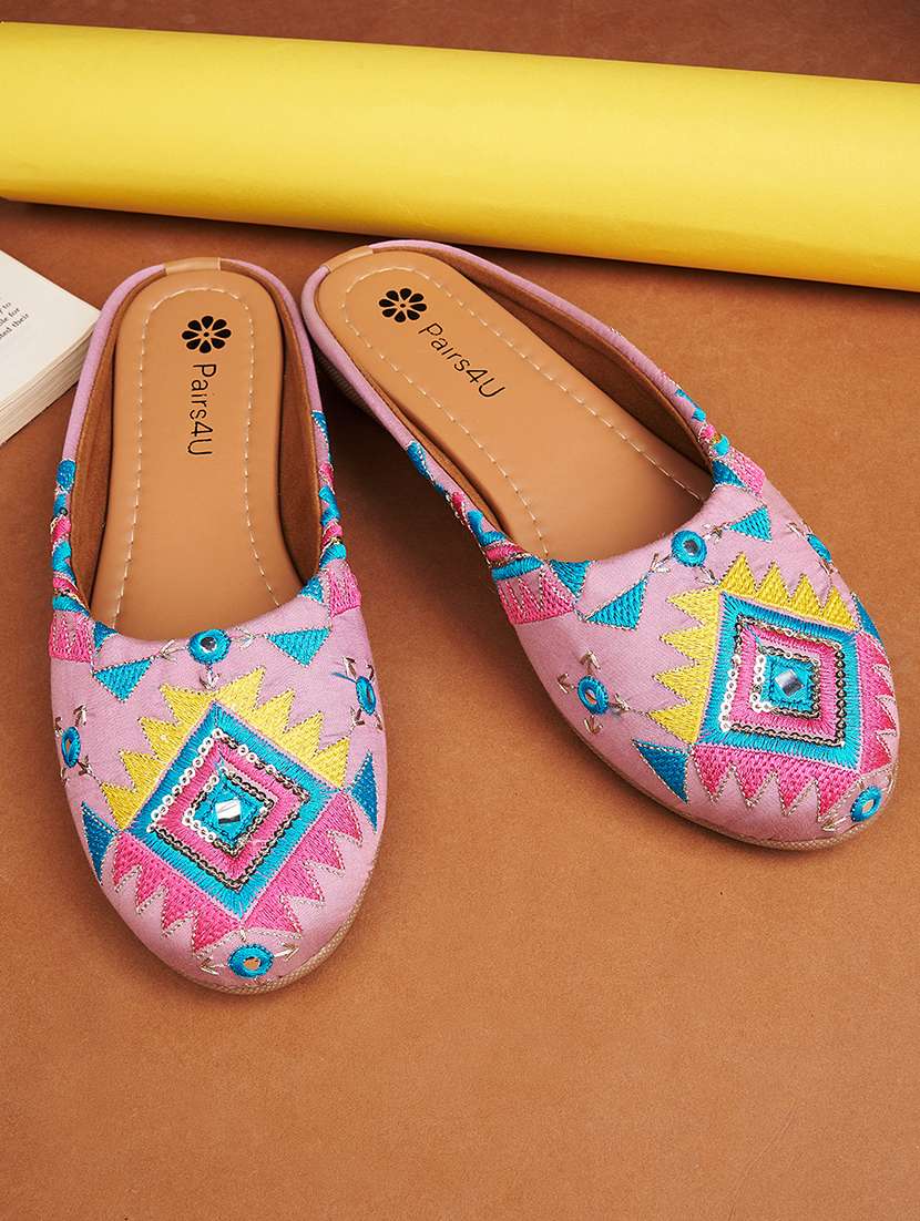 women embroidered slip on mule