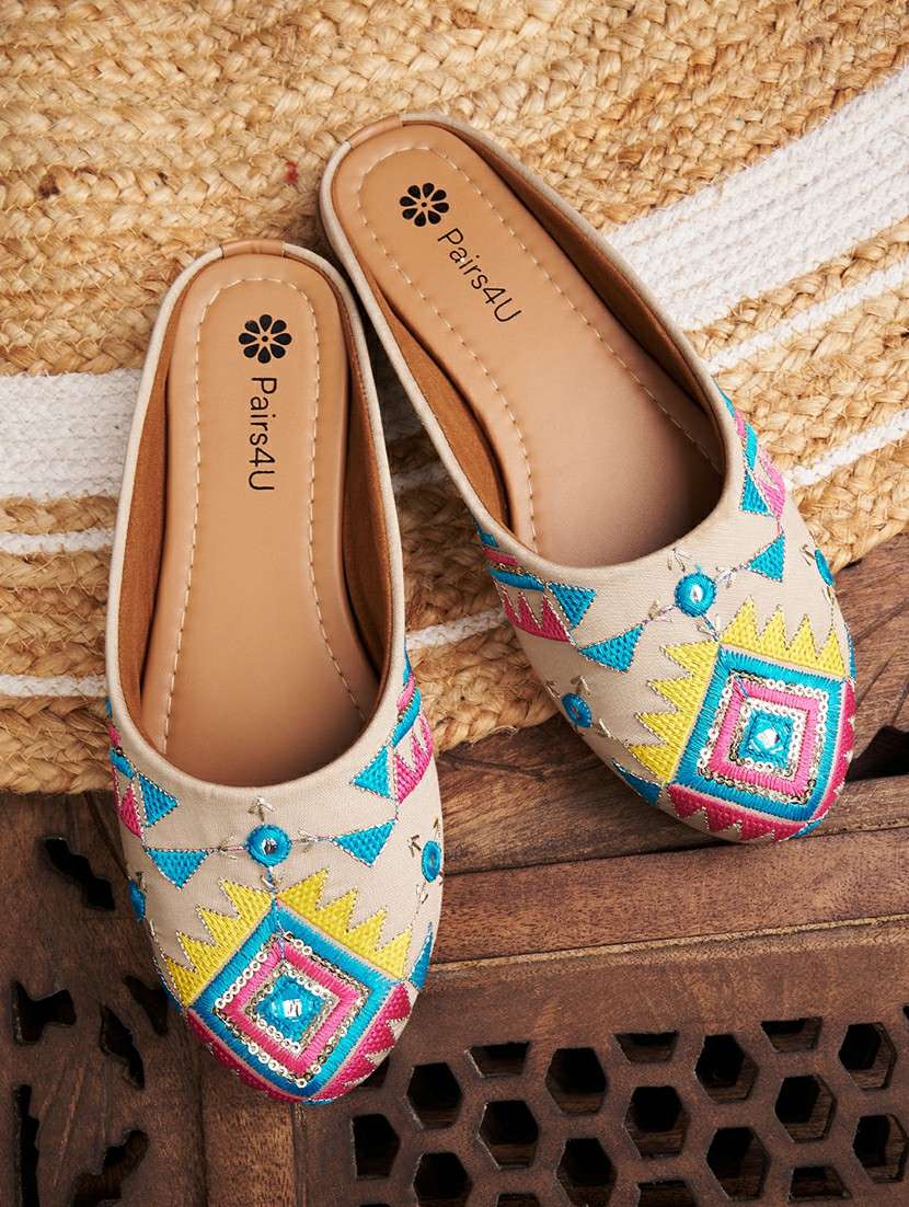 women embroidered slip on mule