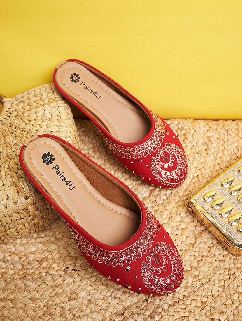 women embroidered slip on mule