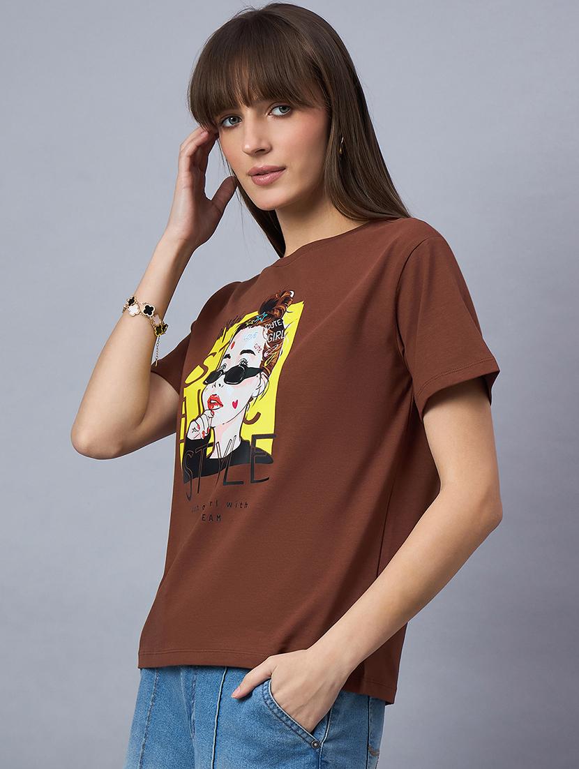 women printed short sleeve loose fit t-shirt - 21958281 - Standard Image - 2