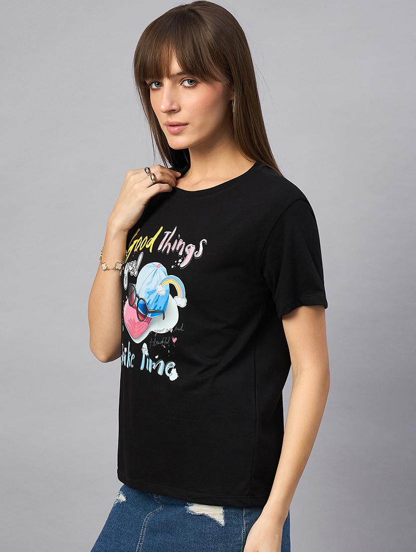 women printed short sleeve loose fit t-shirt - 21958282 - Standard Image - 2