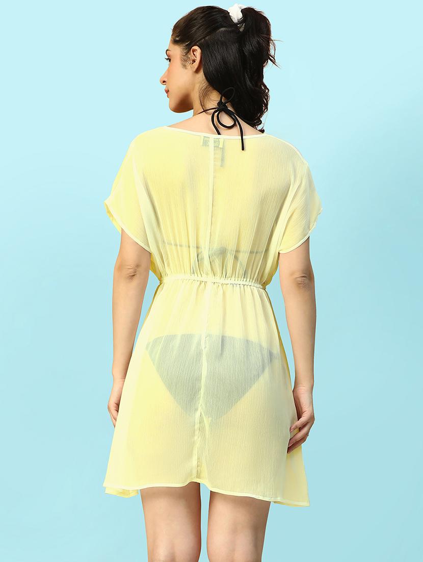 women solid sheer beachwear coverup kaftan - 21958308 - Standard Image - 2