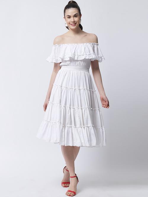 women white solid off shoulder tiered dress - 21958320 -  Standard Image - 0