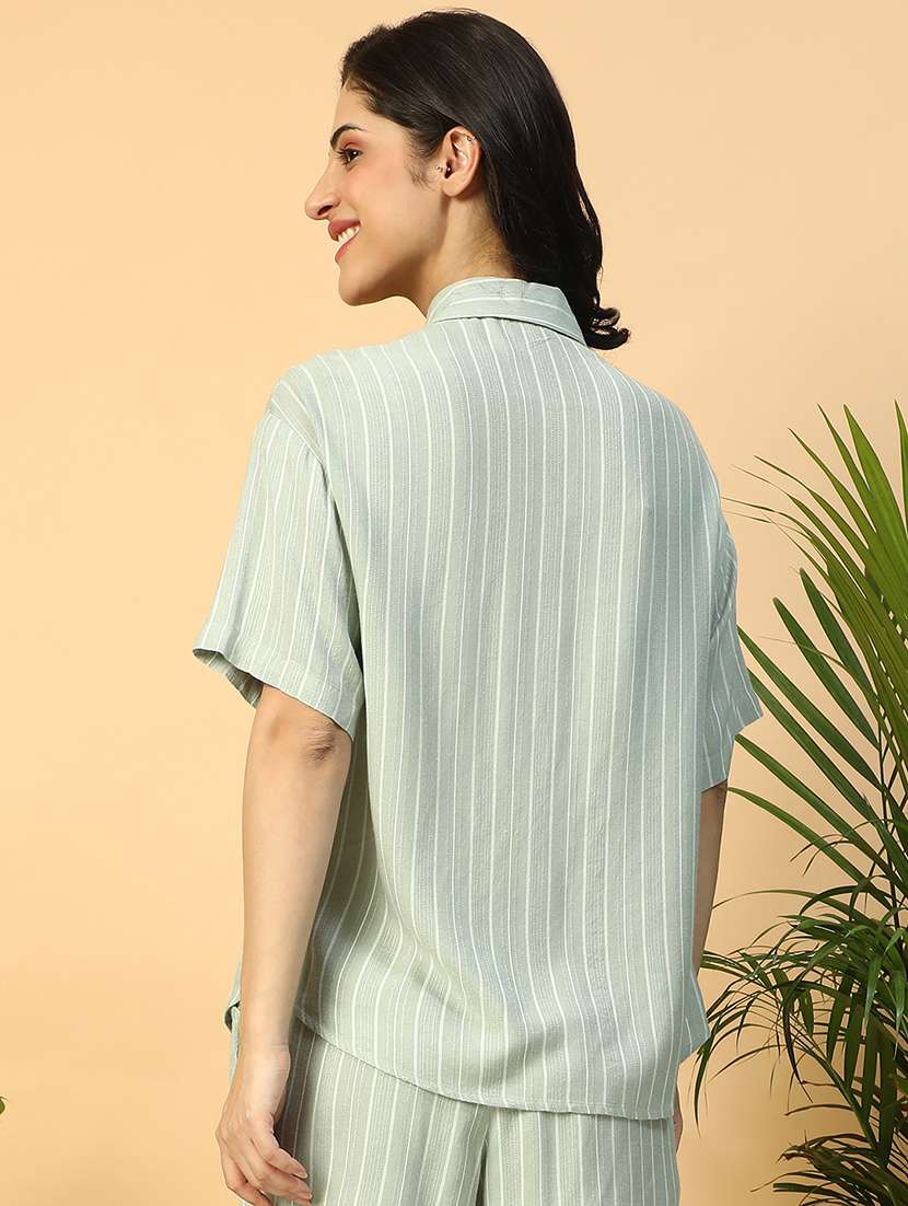 women striped colared short sleeve regular shirt - 21958322 -  Standard Image - 2