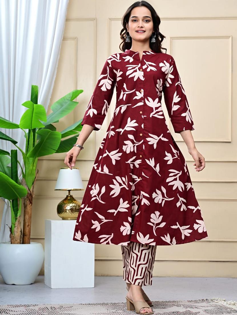 women three quarter sleeve kurta pant set - 21958325 - Standard Image - 2