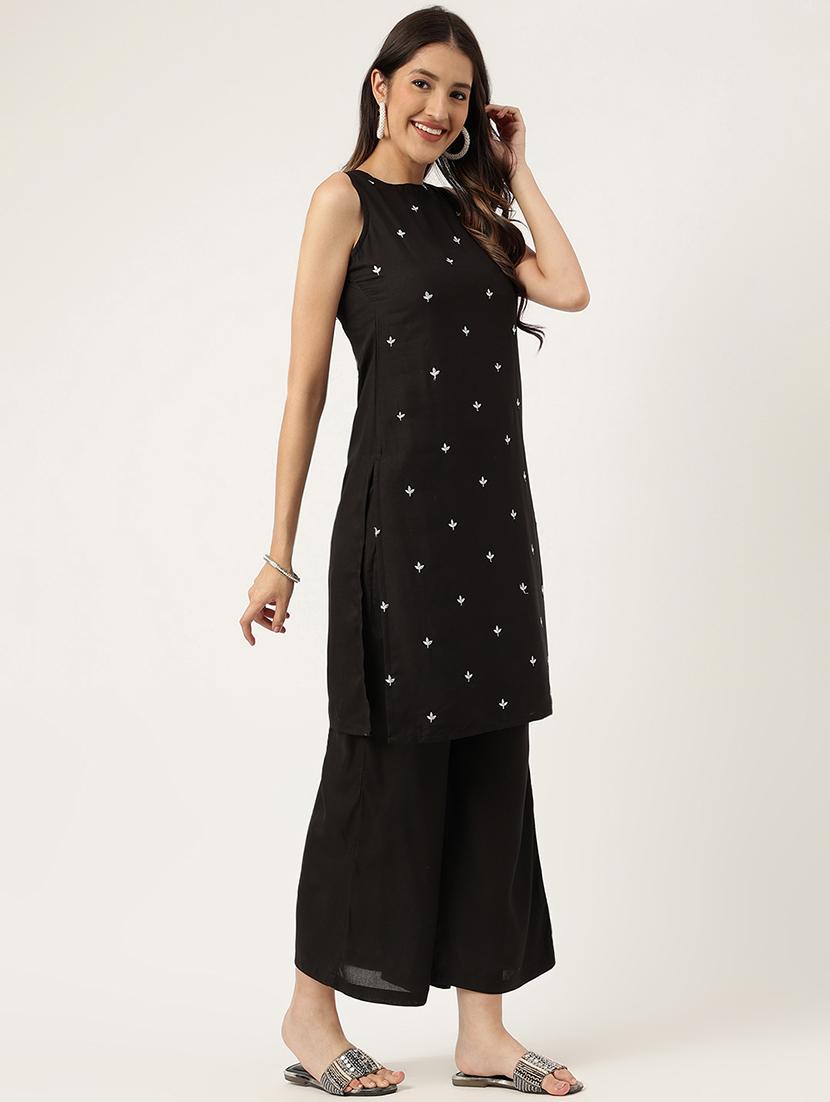 women embroidered sleeveless kurta palazzo set - 21958332 - Standard Image - 2