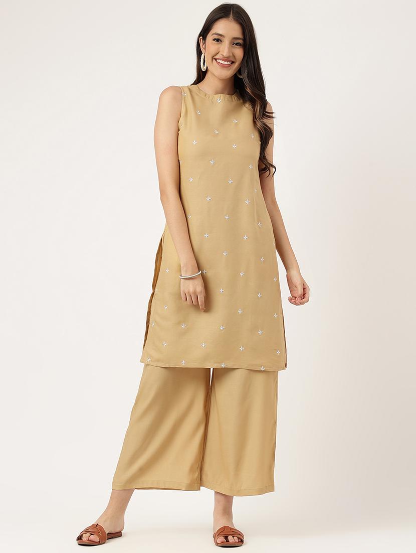 women embroidered sleeveless kurta palazzo set - 21958333 - Standard Image - 2