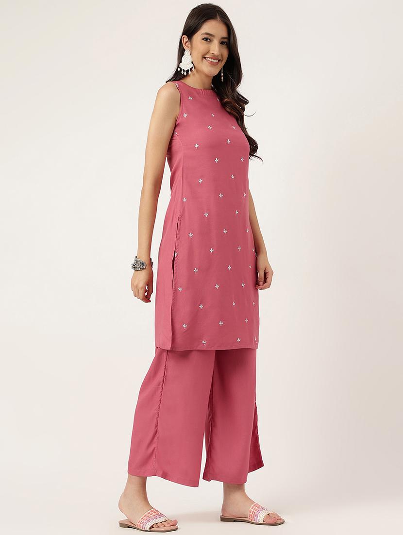women embroidered sleeveless kurta palazzo set - 21958336 - Standard Image - 2
