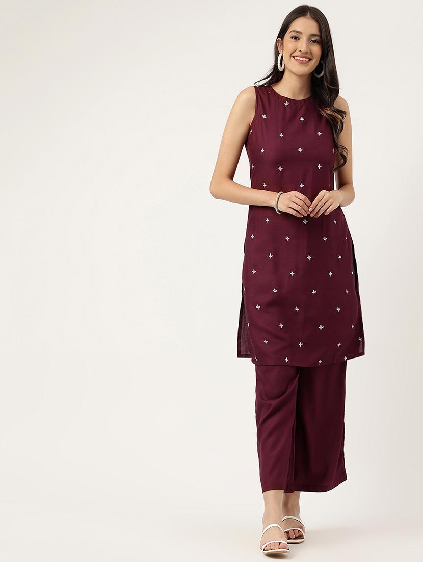 women embroidered sleeveless kurta palazzo set - 21958342 - Standard Image - 2