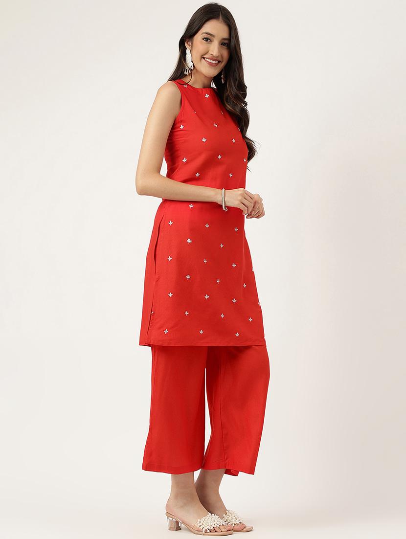 women embroidered sleeveless kurta palazzo set - 21958344 - Standard Image - 2