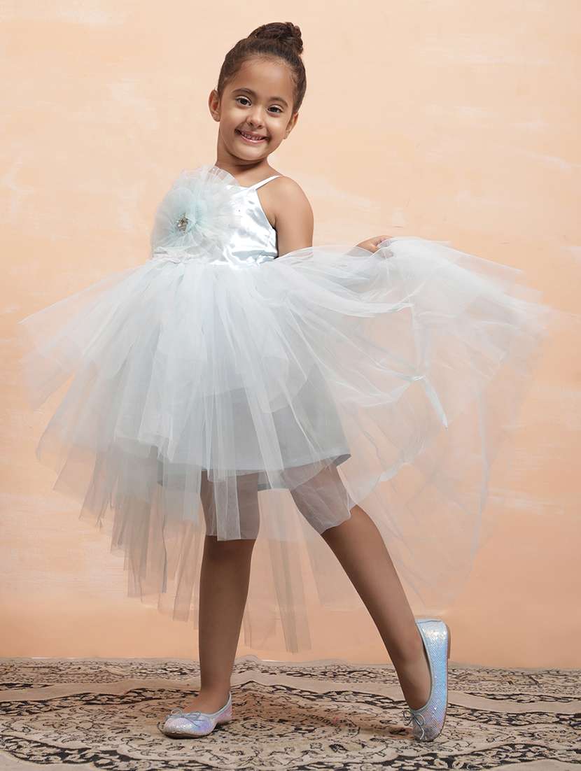 girls embellished shoulder strap asymmetric dress