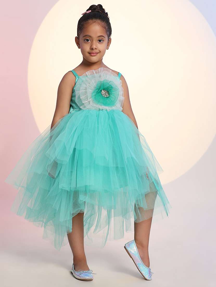 girls embellished shoulder strap asymmetric dress