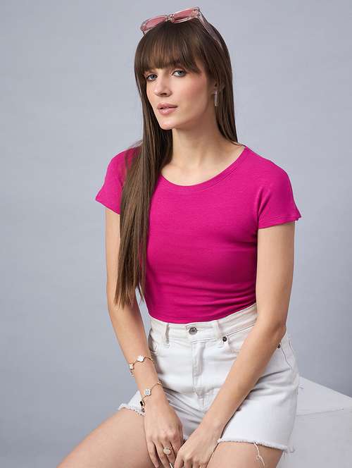women solid short sleeve crop top - 21958376 -  Standard Image - 0